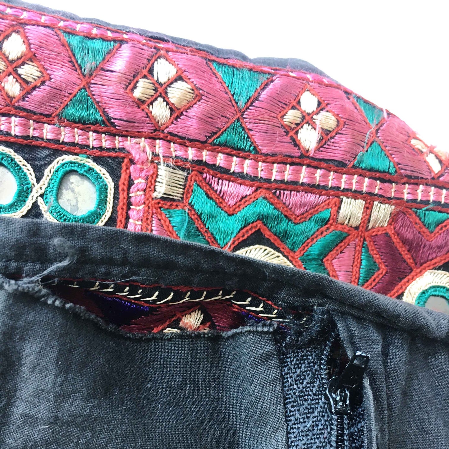 Vintage Indian hand-embroidered mirror boho pillow cases - set of 2