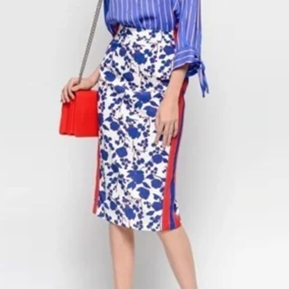 nwt pinko rapito blue red floral high rise pencil skirt - size 10