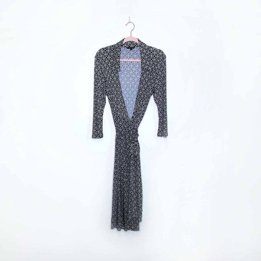 pink tartan geometric chain link wrap dress - size large