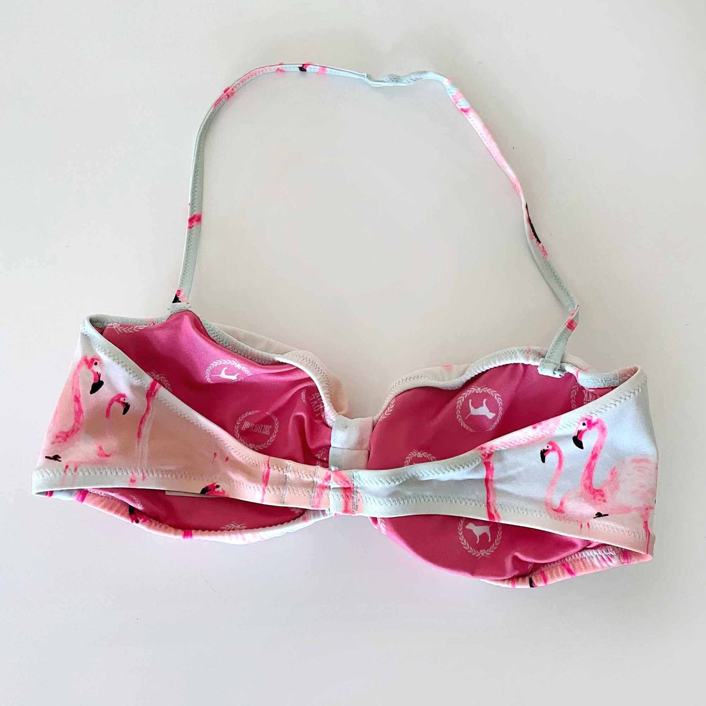 victoria's secret pink flamingo bandeau halter bikini top - size small