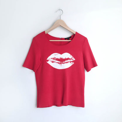Pink Tartan big lips short sleeve knit - size Large