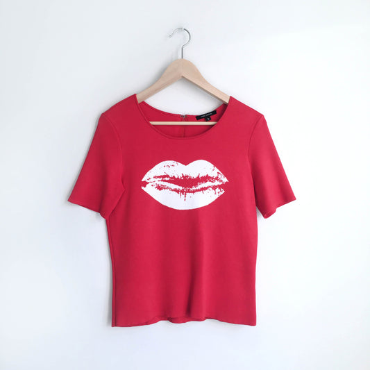 Pink Tartan big lips short sleeve knit - size Large
