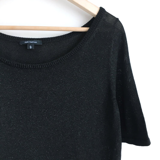 pink tartan black short sleeve knit - size large