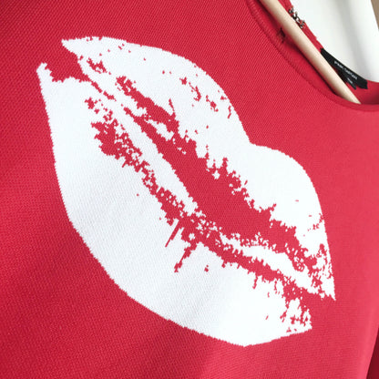 Pink Tartan big lips short sleeve knit - size Large