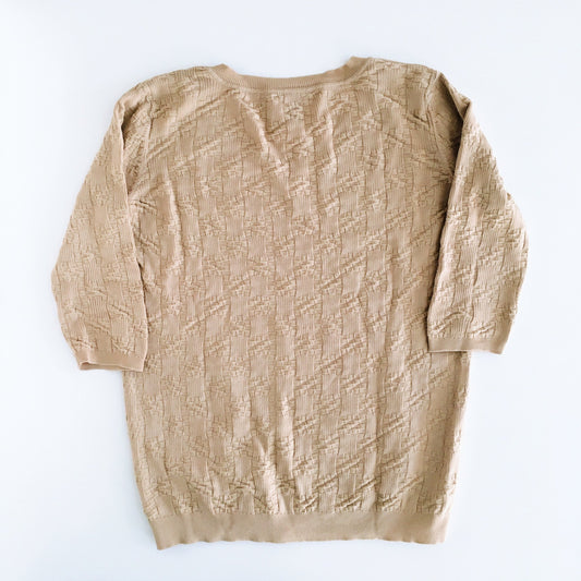 Pink Tartan gold basketweave sweater - size Large