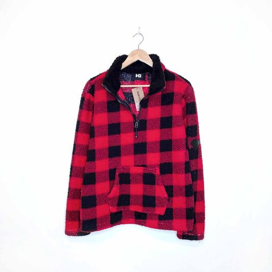 nwt harvest gear buffalo plaid 1/4 zip sherpa fleece sweater - size xxl