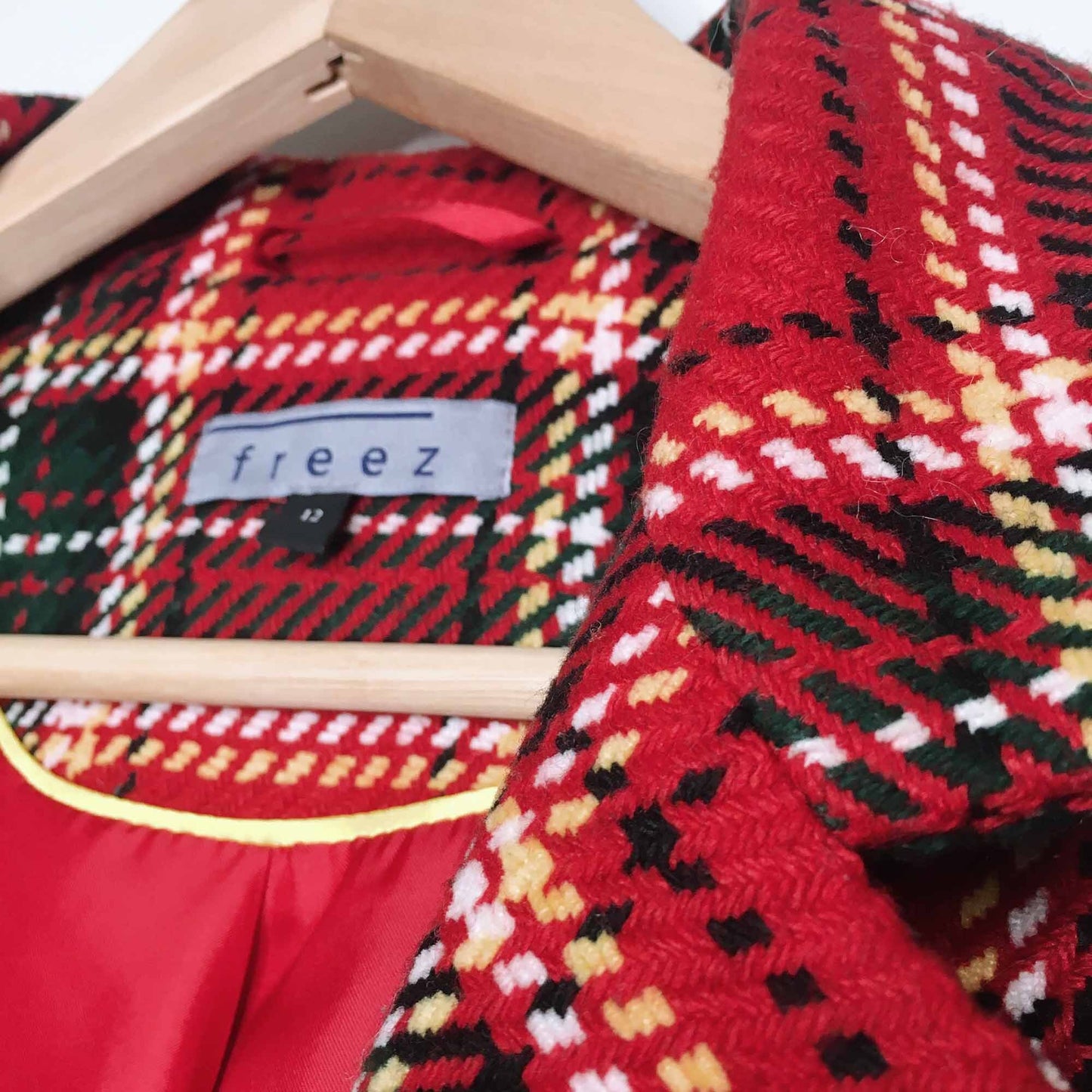 freez red tartan plaid long jacket - size 12 (small)