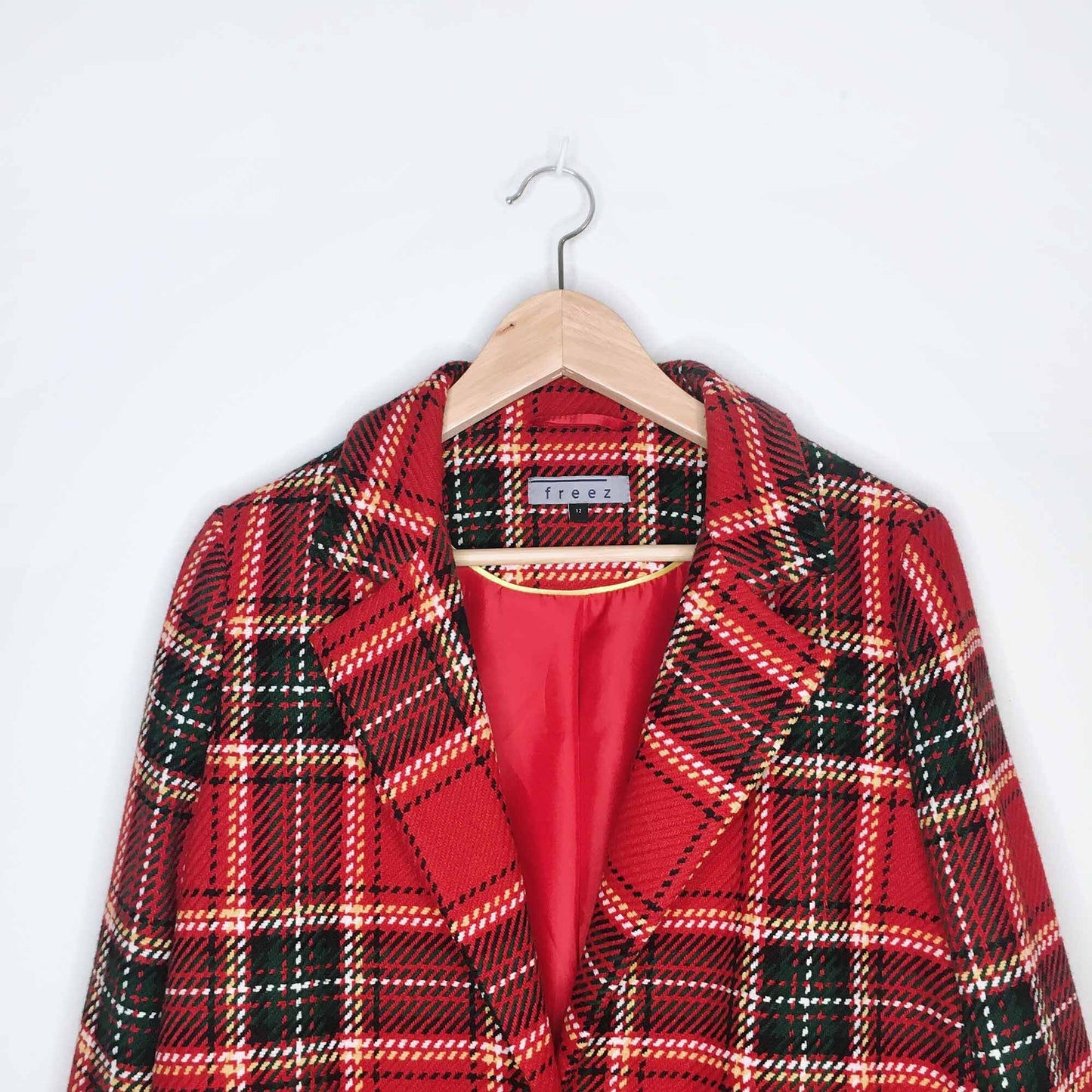 freez red tartan plaid long jacket - size 12 (small)