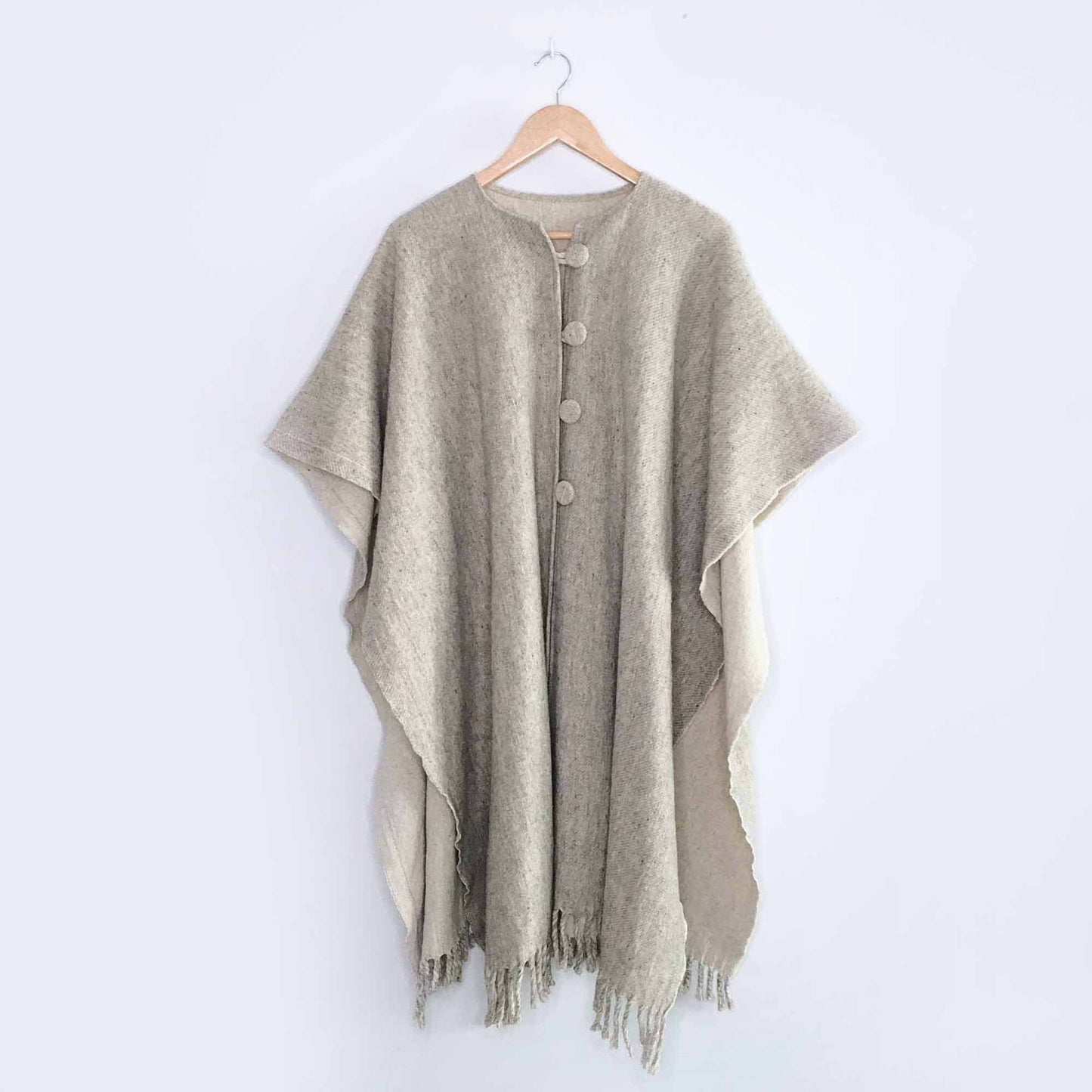 Vintage wool fringe blanket poncho - OS