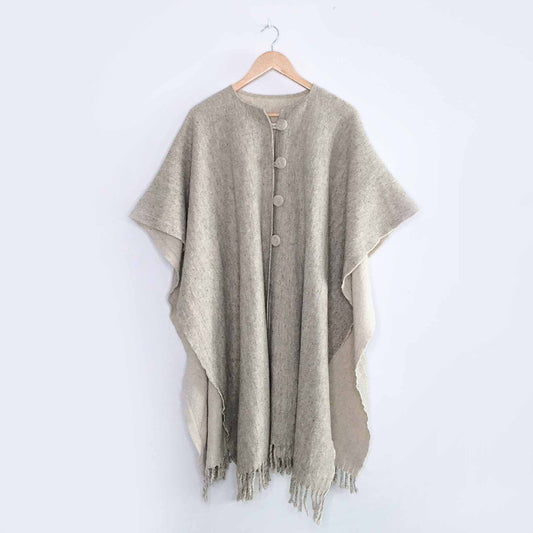 Vintage wool fringe blanket poncho - OS