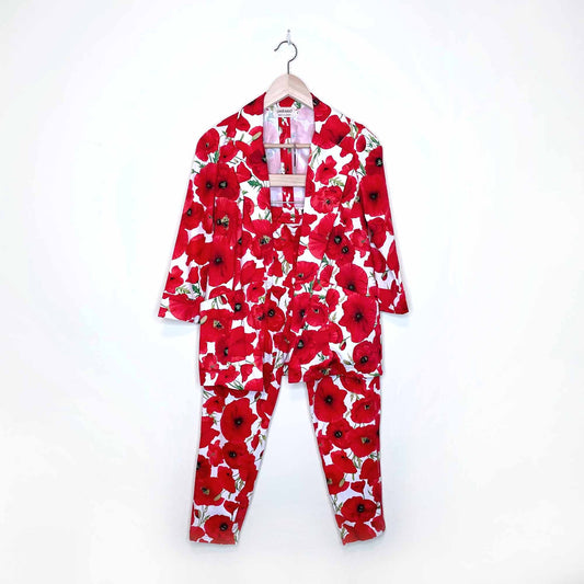 preloved floral poppy open blazer and drawstring pant set - size small