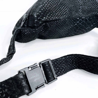 vintage black snakeskin embossed suede fanny pack