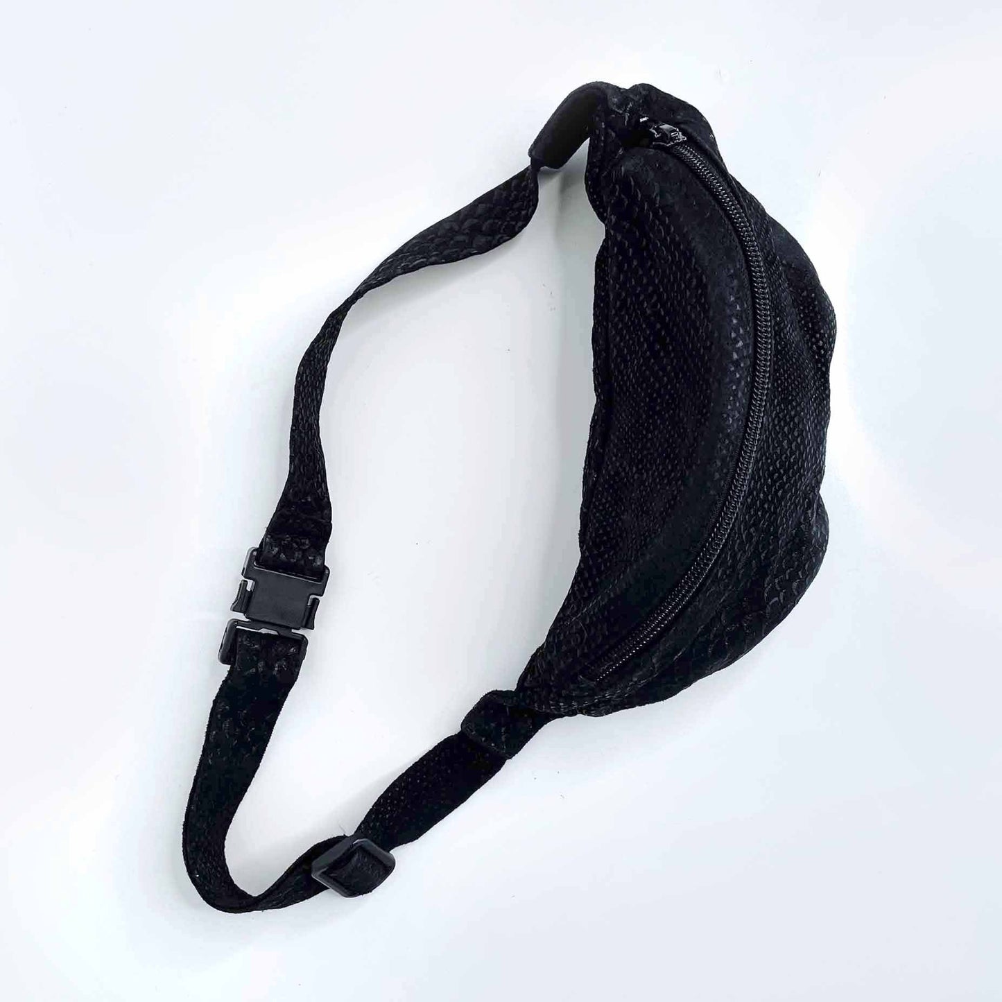 vintage black snakeskin embossed suede fanny pack