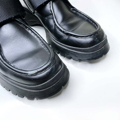 men's prada black leather velcro chunky derby shoes - size 38