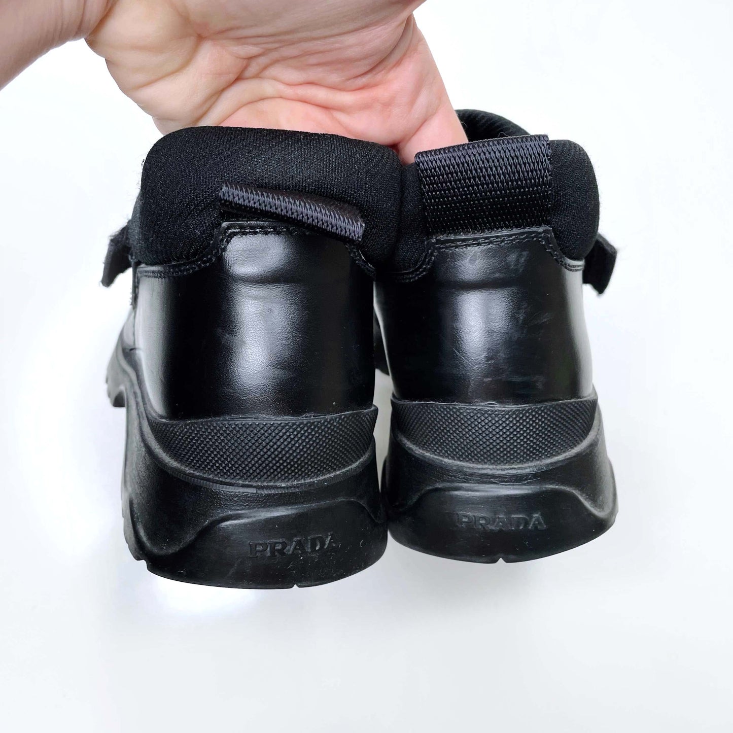 men's prada black leather velcro chunky derby shoes - size 38