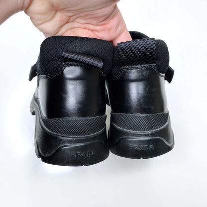 men's prada black leather velcro chunky derby shoes - size 38