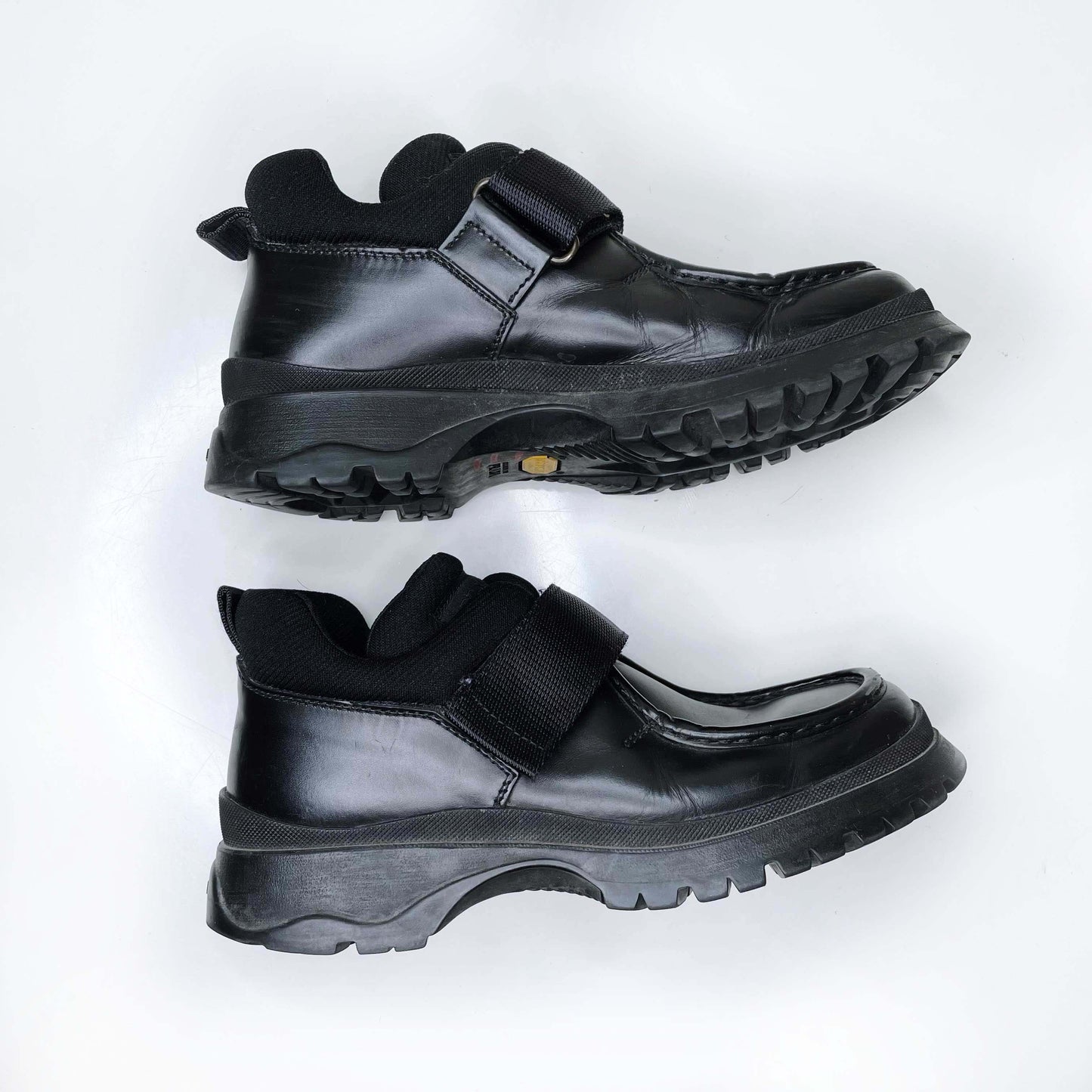 men's prada black leather velcro chunky derby shoes - size 38