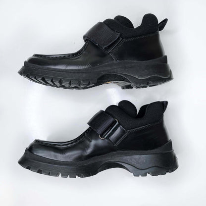 men's prada black leather velcro chunky derby shoes - size 38