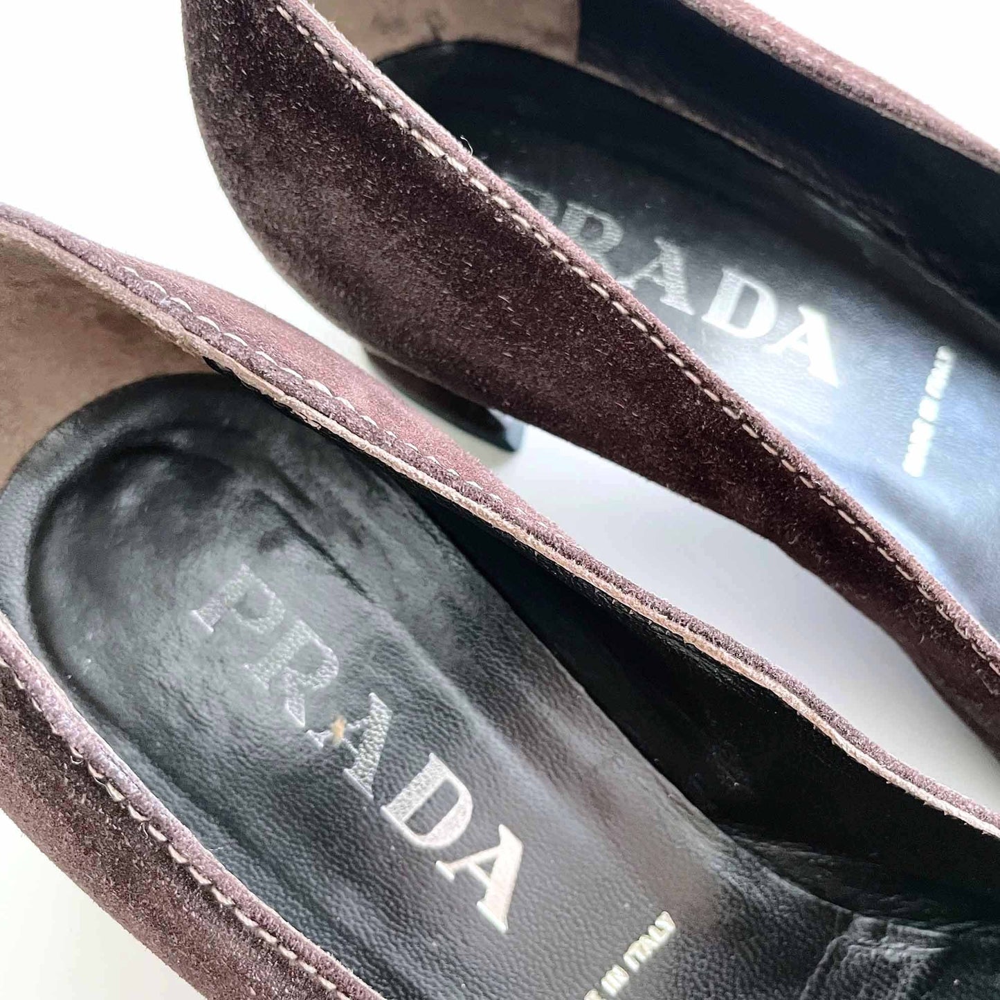 vintage y2k prada buckle square toe suede heels - size 38