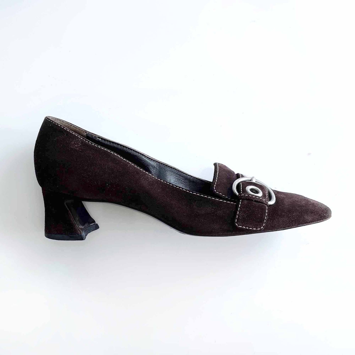 vintage y2k prada buckle square toe suede heels - size 38
