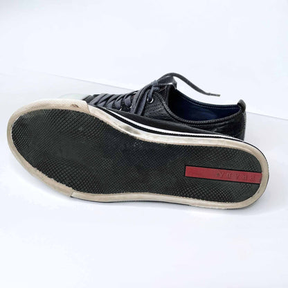 prada men's blue leather low profile sneaker - size 8