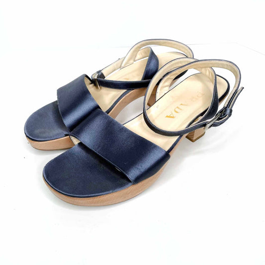 prada blue satin sandals with wood sole - size 37