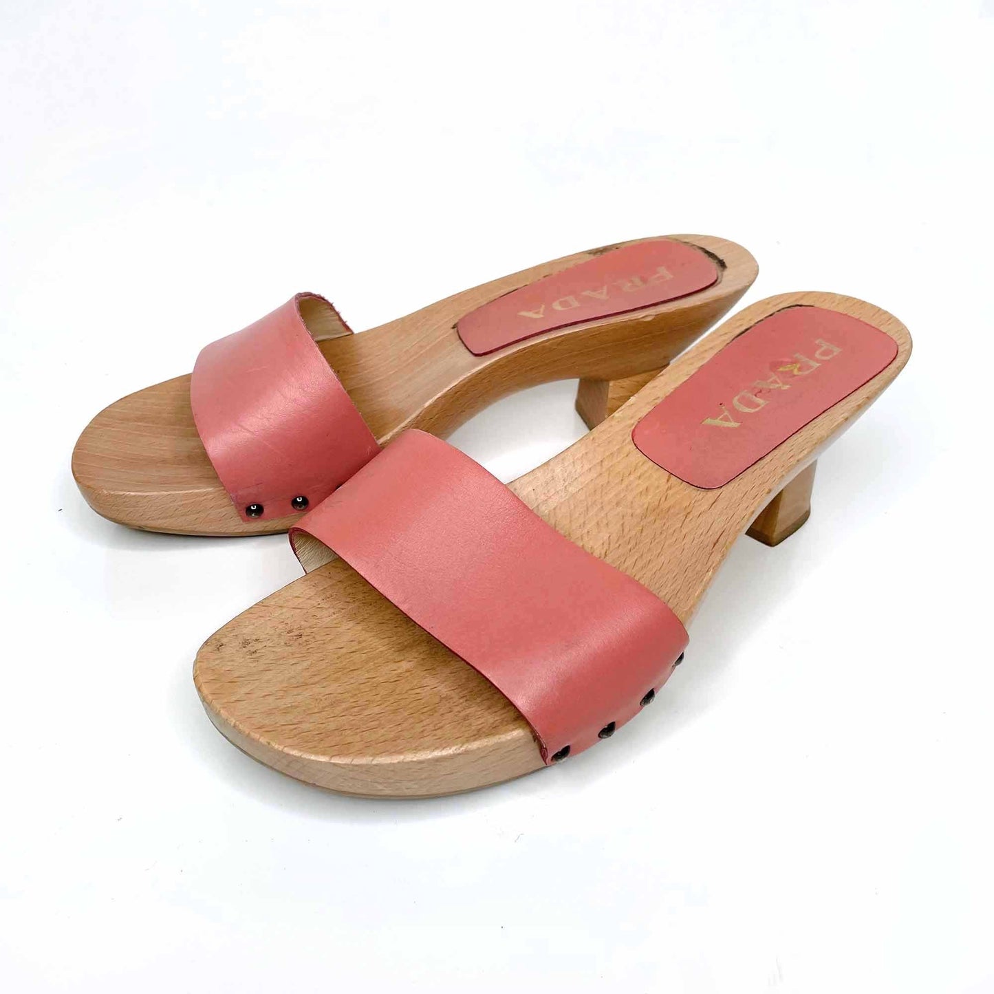 prada pink leather slide sandal with wood heel - size 38