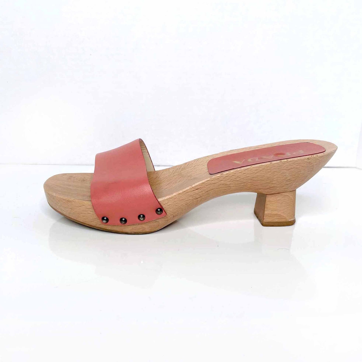 prada pink leather slide sandal with wood heel - size 38