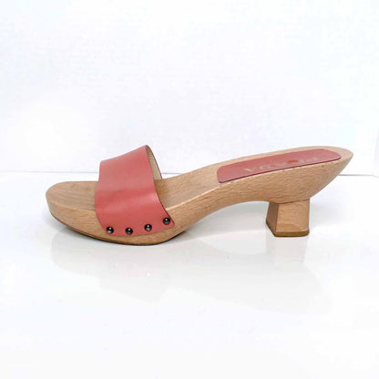 prada pink leather slide sandal with wood heel - size 38