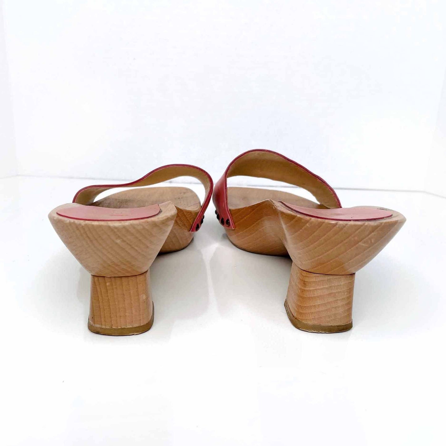 prada pink leather slide sandal with wood heel - size 38