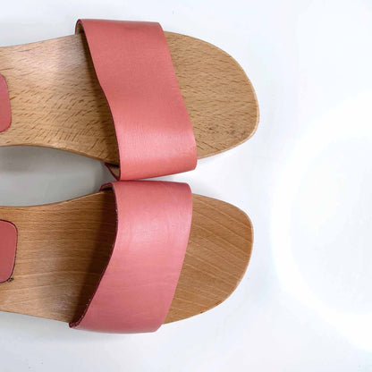 prada pink leather slide sandal with wood heel - size 38