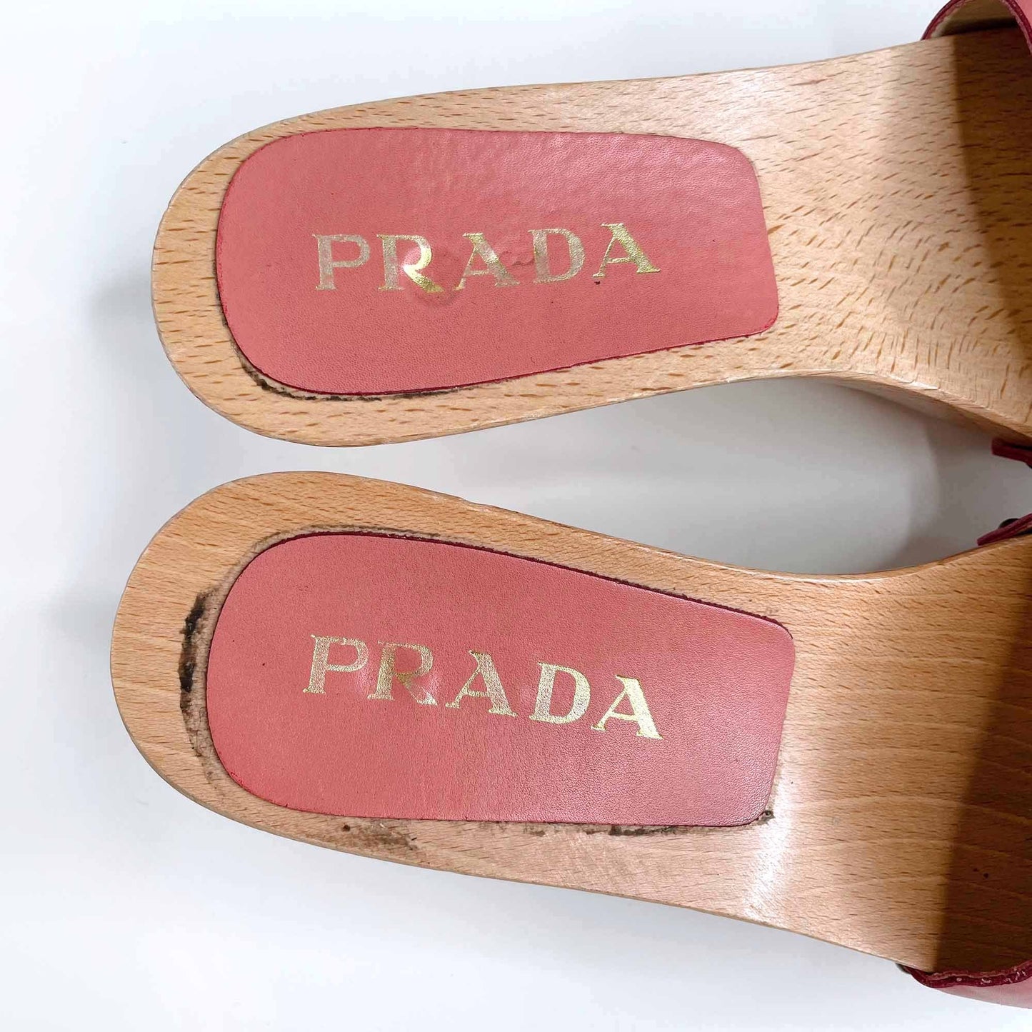 prada pink leather slide sandal with wood heel - size 38