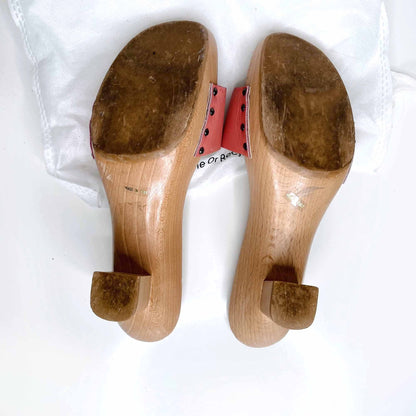 prada pink leather slide sandal with wood heel - size 38