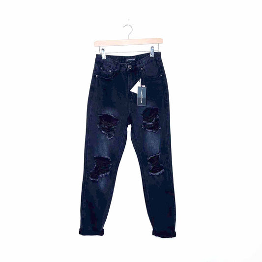 nwt prettylittlething extreme wash ripped turn up mom jeans - size 4