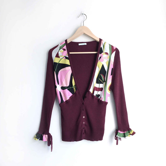 Emilio Pucci ruffle sleeve wool cardigan - size 8