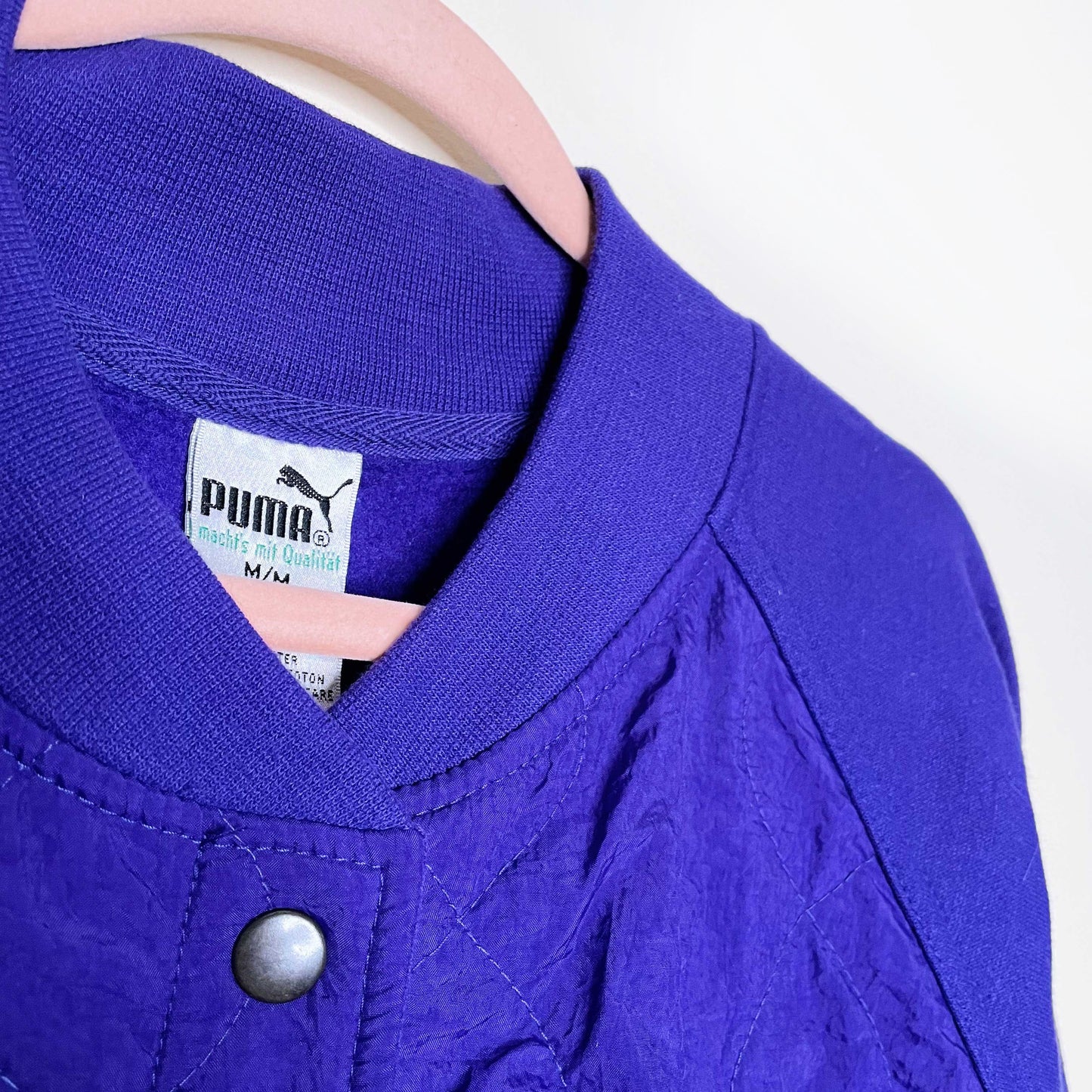 vintage 80s puma purple quilted sweatshirt jacket - size medium