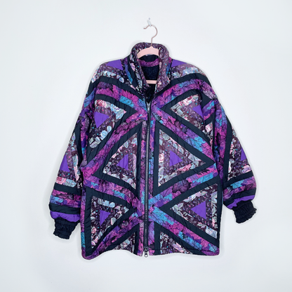 vintage handmade purple triangle quilt jacket - size large