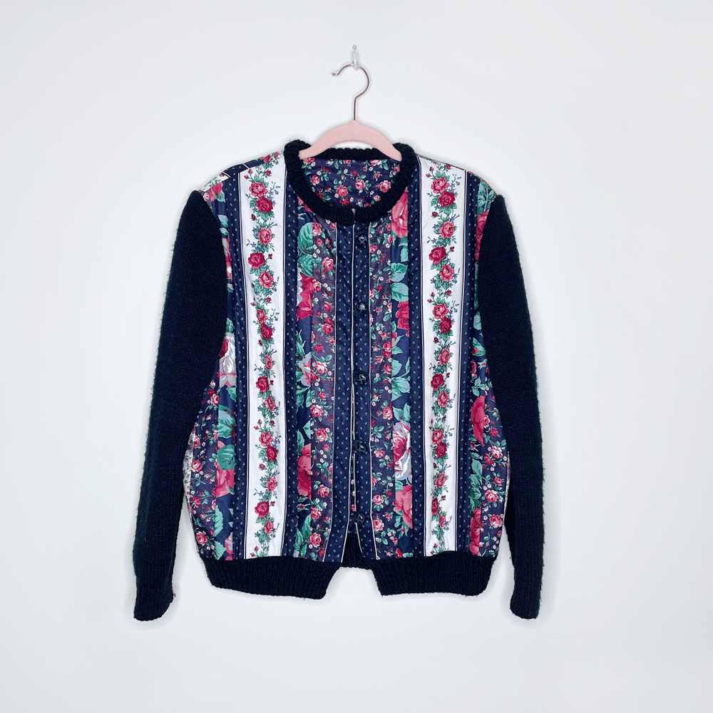 vintage handmade quilt sweater cardigan jacket - size med/large