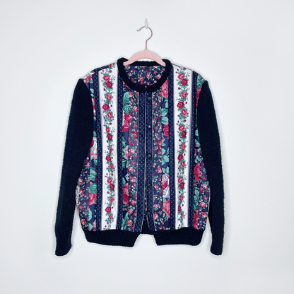 vintage handmade quilt sweater cardigan jacket - size med/large