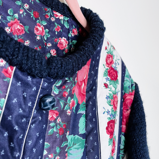 vintage handmade quilt sweater cardigan jacket - size med/large