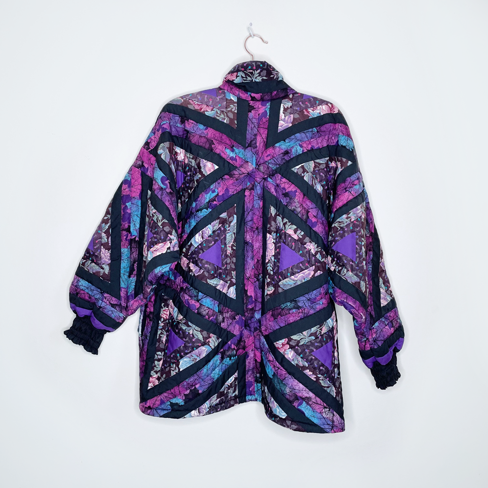vintage handmade purple triangle quilt jacket - size large
