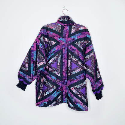 vintage handmade purple triangle quilt jacket - size large