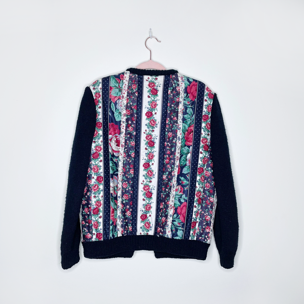 vintage handmade quilt sweater cardigan jacket - size med/large