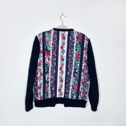 vintage handmade quilt sweater cardigan jacket - size med/large