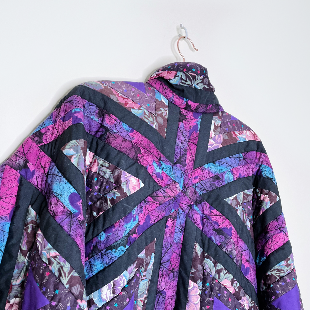 vintage handmade purple triangle quilt jacket - size large