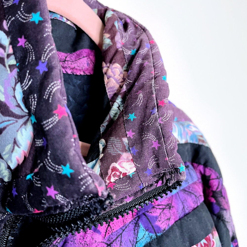 vintage handmade purple triangle quilt jacket - size large
