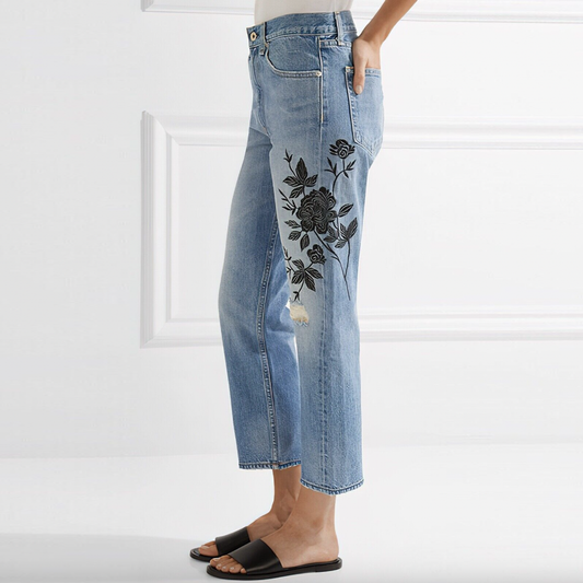 rag & bone mariliyn crop ramona embroidered high rise straight jeans - size 26