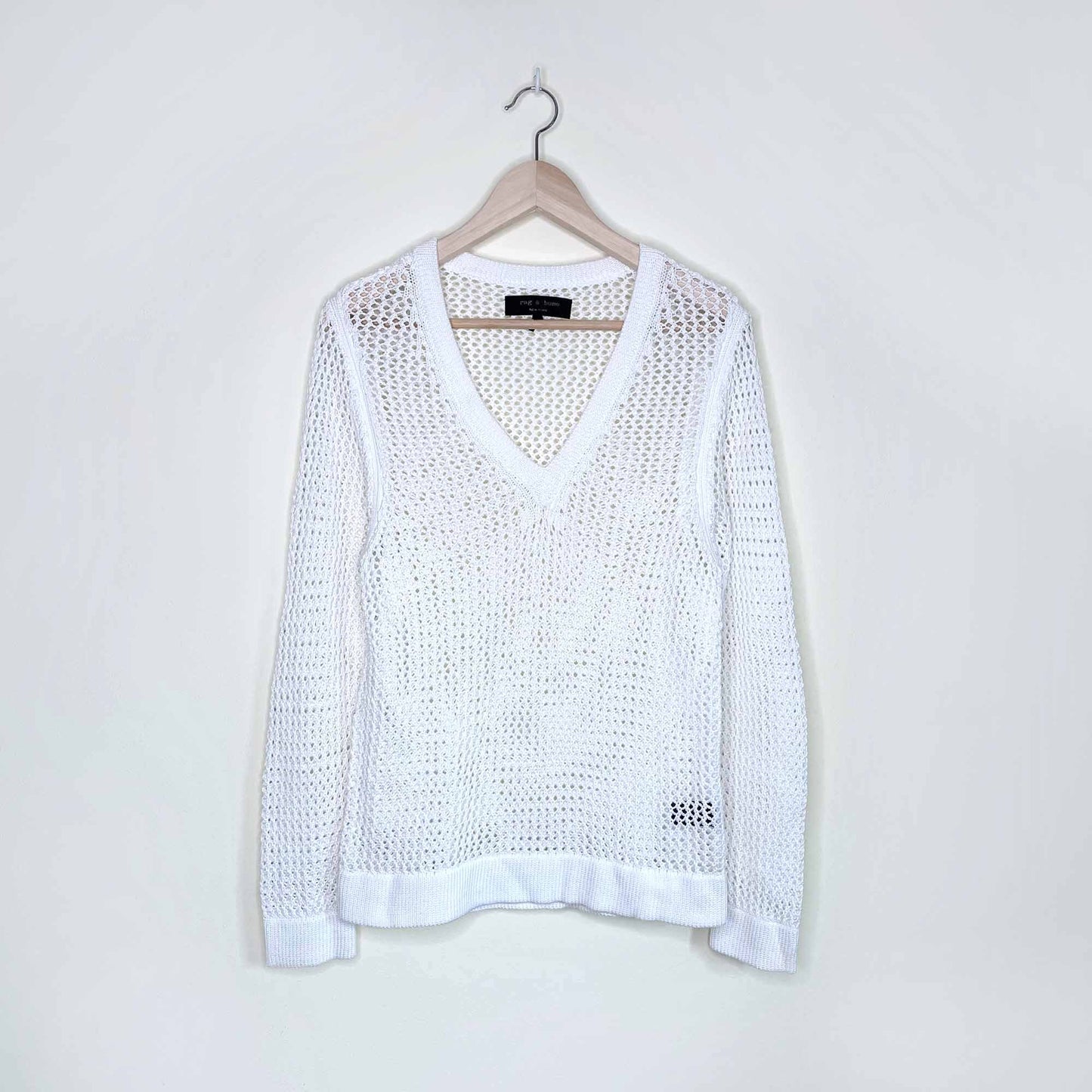 rag & bone cotton v-neck loose knit sweater - size small