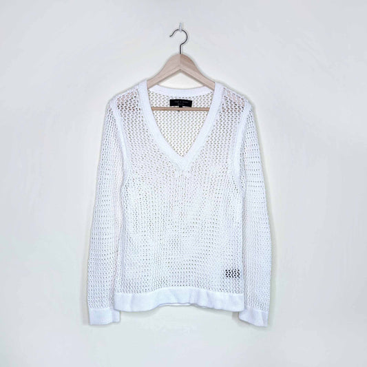 rag & bone cotton v-neck loose knit sweater - size small