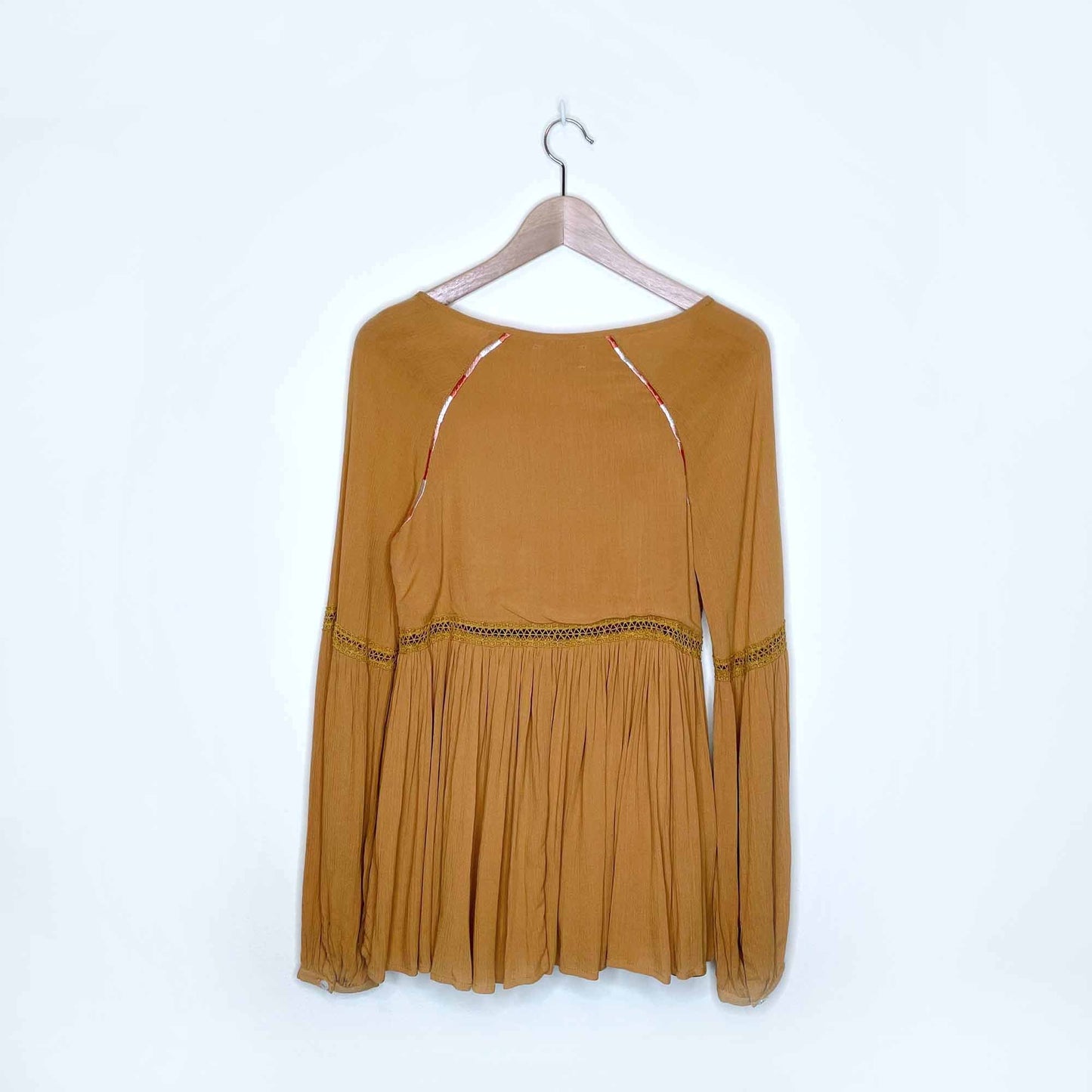 rahi cali mustard embroidered boho long sleeve top - size xs